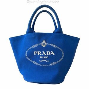 Authentic Prada Canapa Medium Bucket Tote Bag Canvas Cobalto Blue